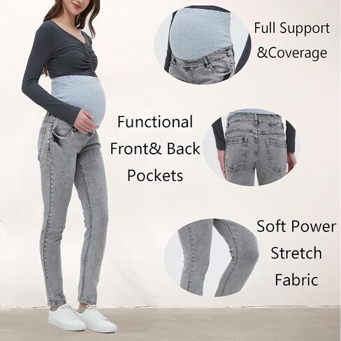 Women's Maternity Jeans Plus Size Over The Belly Pregnancy Pants Stretch Comfy Slim Denim Joggers in Saudi Arabia