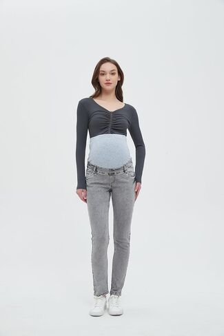 Women's Maternity Jeans Plus Size Over The Belly Pregnancy Pants Stretch Comfy Slim Denim Joggers in Saudi Arabia