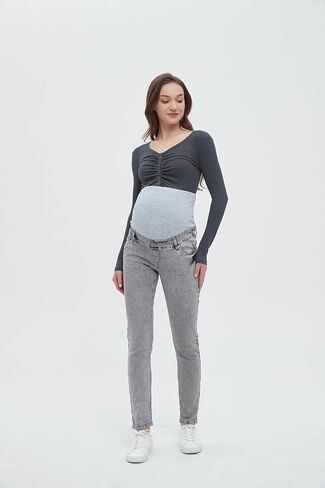Women's Maternity Jeans Plus Size Over The Belly Pregnancy Pants Stretch Comfy Slim Denim Joggers in Saudi Arabia