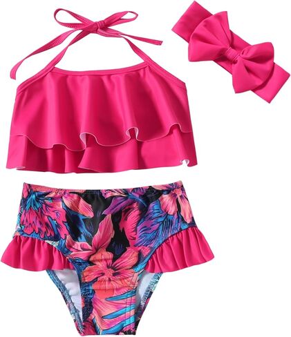 Neutocd Toddler Baby Infant Swimsuit Girl Ruffles Bathing Suit Halter Top Bikini with Headband Baby Girls' Swimwear in Saudi Arabia