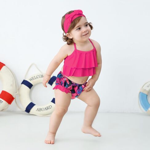 Neutocd Toddler Baby Infant Swimsuit Girl Ruffles Bathing Suit Halter Top Bikini with Headband Baby Girls' Swimwear in Saudi Arabia