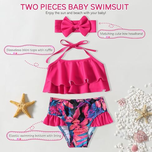 Neutocd Toddler Baby Infant Swimsuit Girl Ruffles Bathing Suit Halter Top Bikini with Headband Baby Girls' Swimwear in Saudi Arabia