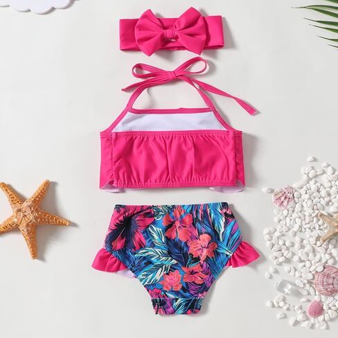 Neutocd Toddler Baby Infant Swimsuit Girl Ruffles Bathing Suit Halter Top Bikini with Headband Baby Girls' Swimwear in Saudi Arabia