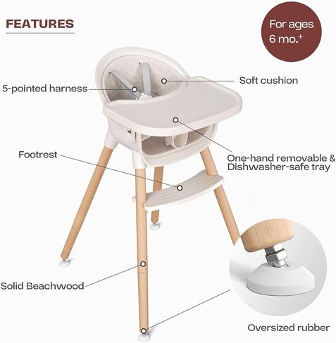 Fodoss 3-in-1 Wooden High Chair for Babies and Toddlers,Convertible Easy Clean Infant Highchair,Modern Design Silla para Comer De Bebe in Saudi Arabia