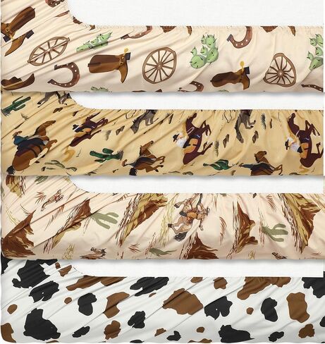 4 Pcs Western Cowboy Crib Sheet Set Newborn Bedding Nursery Baby Sheets for Girl Boys Baby Gifts for Standard Crib and Toddler Mattresses, 52 x 28 x 8 Inches in Saudi Arabia