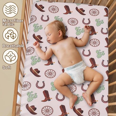 4 Pcs Western Cowboy Crib Sheet Set Newborn Bedding Nursery Baby Sheets for Girl Boys Baby Gifts for Standard Crib and Toddler Mattresses, 52 x 28 x 8 Inches in Saudi Arabia