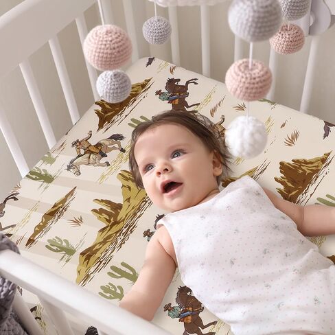 4 Pcs Western Cowboy Crib Sheet Set Newborn Bedding Nursery Baby Sheets for Girl Boys Baby Gifts for Standard Crib and Toddler Mattresses, 52 x 28 x 8 Inches in Saudi Arabia