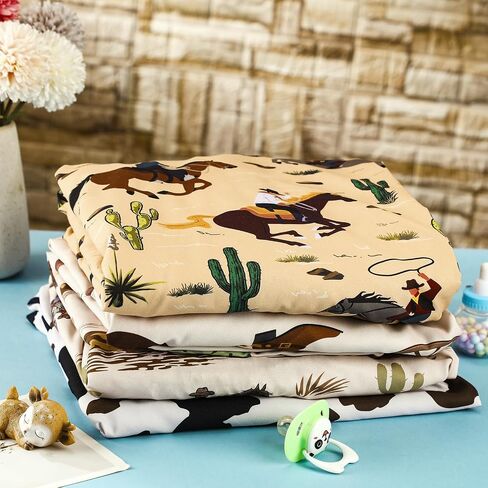 4 Pcs Western Cowboy Crib Sheet Set Newborn Bedding Nursery Baby Sheets for Girl Boys Baby Gifts for Standard Crib and Toddler Mattresses, 52 x 28 x 8 Inches in Saudi Arabia