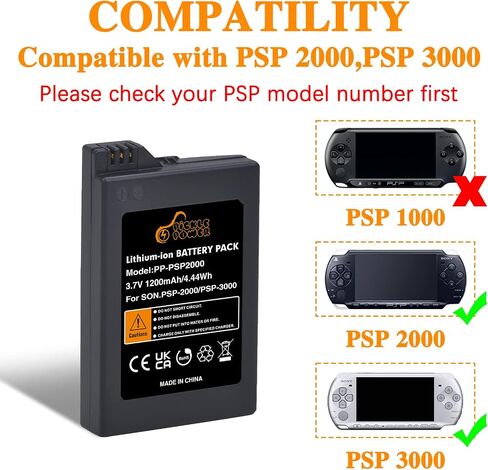 Pickle Power PSP 2000/3000 Battery, 3.6V Lithium Ion Rechargeable Battery with PSP Charger Cable for PSP-3000, PSP-2000,PSP-S110,PSP-2001, PSP-3000, PSP-3001, PSP-3002, PSP-3004, PSP Slim Console in Saudi Arabia