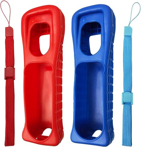 2 x Silicone Skin Case Cover with Wrist Strap for Wii Remote Controller (Red+Blue) in Saudi Arabia