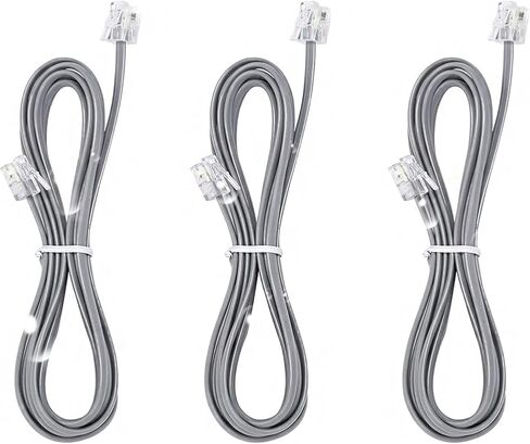 خط هاتف 15 قدمًا (حوالي 4.6 متر) خط هاتف RJ11 6P4C ينطبق على الخطوط الأرضية والفاكس - 15 قدمًا، كابل تمديد قياسي للهاتف الأرضي بطول 6 أقدام in Kuwait