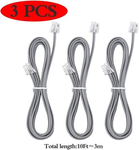 خط هاتف 15 قدمًا (حوالي 4.6 متر) خط هاتف RJ11 6P4C ينطبق على الخطوط الأرضية والفاكس - 15 قدمًا، كابل تمديد قياسي للهاتف الأرضي بطول 6 أقدام in Kuwait