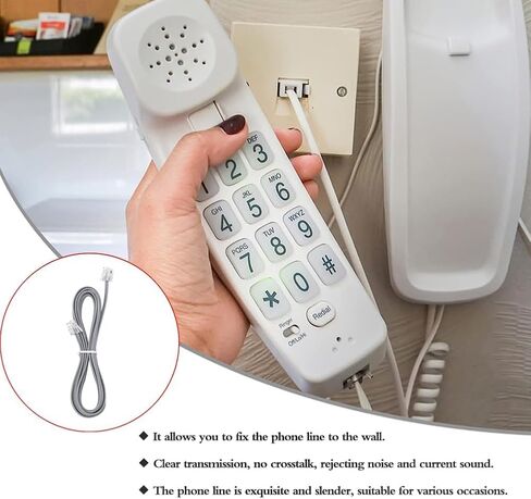 خط هاتف 15 قدمًا (حوالي 4.6 متر) خط هاتف RJ11 6P4C ينطبق على الخطوط الأرضية والفاكس - 15 قدمًا، كابل تمديد قياسي للهاتف الأرضي بطول 6 أقدام in Kuwait