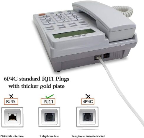 خط هاتف 15 قدمًا (حوالي 4.6 متر) خط هاتف RJ11 6P4C ينطبق على الخطوط الأرضية والفاكس - 15 قدمًا، كابل تمديد قياسي للهاتف الأرضي بطول 6 أقدام in Kuwait