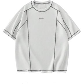 GORGLITTER Men's Short Sleeve Crew Neck Vintage Tops Y2k Summer Casual Letter Print Stitching Tees Shirt Streetwear in Kuwait