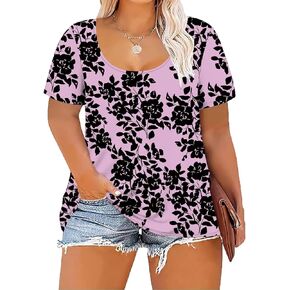 Women's Plus Size Scoop Neck Short Sleeve T Shirts Blouses Tops Casual Summer Blouse in Kuwait