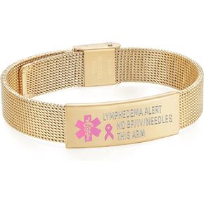 سوار تنبيه الوذمة اللمفية قابل للتعديل من الفولاذ المقاوم للصدأ بدون BP بدون إبر للنساء أساور طبية لسرطان الثدي في حالات الطوارئ (قابلة للانزلاق) in Kuwait