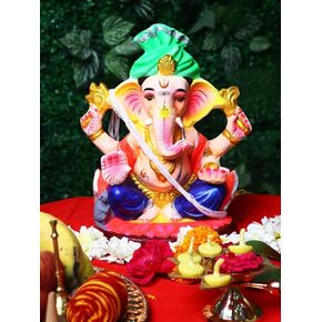Satvik 10 inch Clay Eco Friendly Lord Ganesha Idol for Visarjan ، تمثال Ganpati القابل للذوبان ، Terracotta Ganesh Chaturthi Idol ، Ridhi Sidhi Idol ، Ganesh تمثال للديكور المنزلي ، بوجا in Saudi Arabia