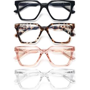 EYEURL 4 Pack Fashion Oversized Reading Glasses for Women Men Blue Light Blocking Computer Square Readers with Spring Hinge Designer Ladies Large Frame Square Anti UV Ray Eyeglasses 1.5 in Kuwait