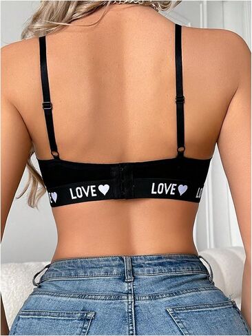 SOLY HUX Bras for Women Letter Heart Print Wireless Bras Cut Out Adjustable Strap Everyday Bralette in Saudi Arabia