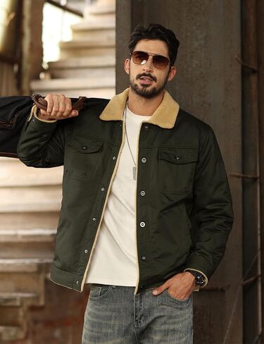 TACVASEN Men's Winter Jacket Sherpa Fleece Lined Cargo Coat Warm Thick Trucker Jacket with Multi Pockets in Kuwait