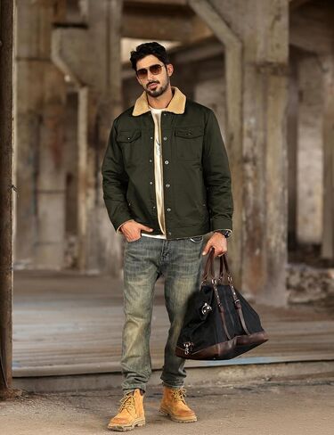 TACVASEN Men's Winter Jacket Sherpa Fleece Lined Cargo Coat Warm Thick Trucker Jacket with Multi Pockets in Kuwait