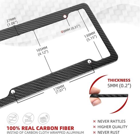 License Plate Frame for Motorcycle with Screws Nuts Caps, 1 Pack for Moto Moped Motorbike Scooter Bike (100% Carbon Fiber Frame) in Saudi Arabia