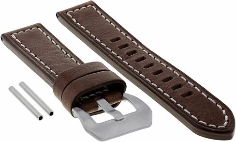 Ewatchparts 24mm Pam Leather Watch Band Strap Compatible With Panerai Marina Radiomir GMT Dark Brown With White Stitching in Saudi Arabia