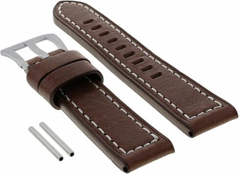 Ewatchparts 24mm Pam Leather Watch Band Strap Compatible With Panerai Marina Radiomir GMT Dark Brown With White Stitching in Saudi Arabia