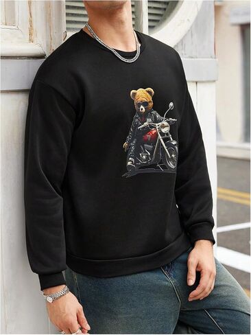 SOLY HUX Sweatshirts for Men Animal Graphic Crew Neck Drop Shoulder Long Sleeve Pullover Tops in Saudi Arabia