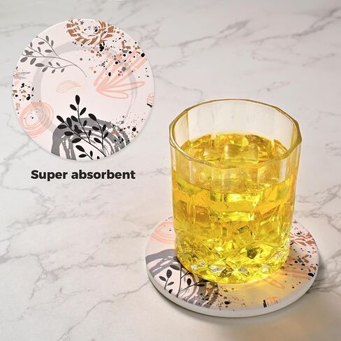 Cute Pink Gold Drink Coasters Set of 4, 4 Inch Office Absorbent Desk Coasters with Holder in Kuwait