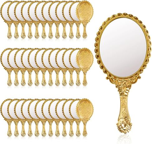 YUSONG 36 Pcs Vintage Handheld Mirror for Makeup - Travel Handle Mirrors for Women Gold Embossed Flower Portable Princess Mirror Tabletop Party Classroom in Saudi Arabia