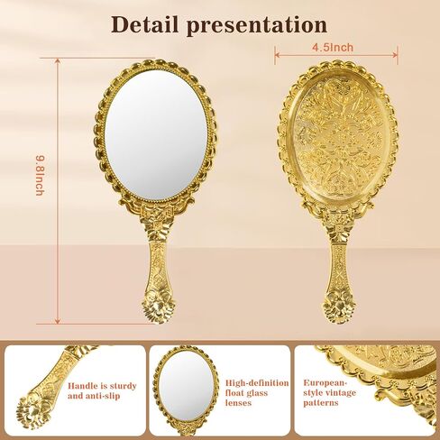 YUSONG 36 Pcs Vintage Handheld Mirror for Makeup - Travel Handle Mirrors for Women Gold Embossed Flower Portable Princess Mirror Tabletop Party Classroom in Saudi Arabia
