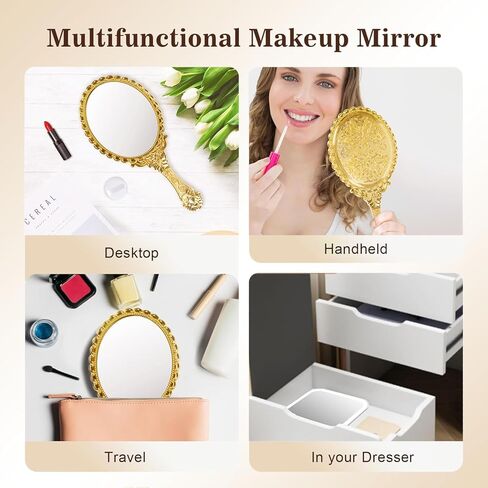 YUSONG 36 Pcs Vintage Handheld Mirror for Makeup - Travel Handle Mirrors for Women Gold Embossed Flower Portable Princess Mirror Tabletop Party Classroom in Saudi Arabia
