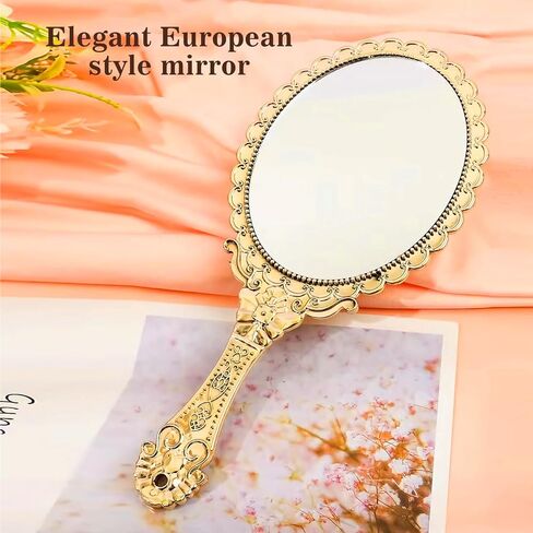 YUSONG 36 Pcs Vintage Handheld Mirror for Makeup - Travel Handle Mirrors for Women Gold Embossed Flower Portable Princess Mirror Tabletop Party Classroom in Saudi Arabia
