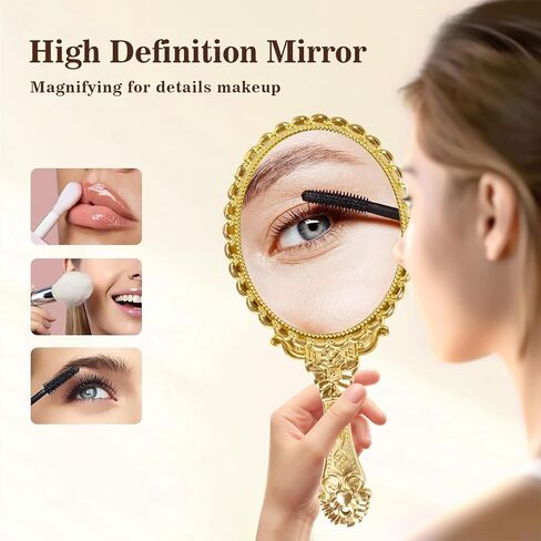 YUSONG 36 Pcs Vintage Handheld Mirror for Makeup - Travel Handle Mirrors for Women Gold Embossed Flower Portable Princess Mirror Tabletop Party Classroom in Saudi Arabia