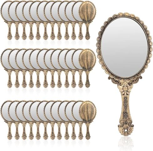 YUSONG 36 Pcs Vintage Handheld Mirror for Makeup - Travel Handle Mirrors for Women Gold Embossed Flower Portable Princess Mirror Tabletop Party Classroom in Saudi Arabia