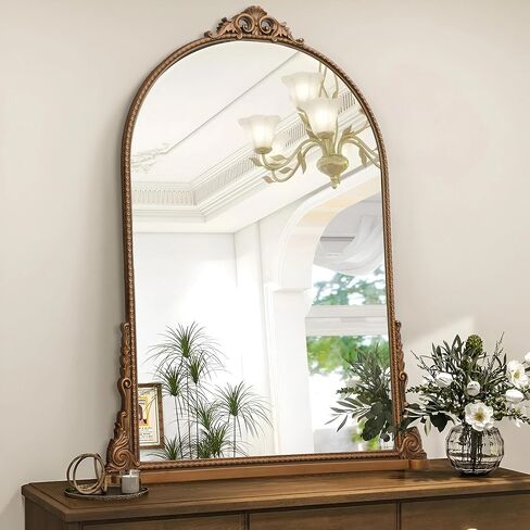 مرآة كبيرة مقوسة ، 29 × 40 بوصة تقليدية خمر مزخرفة الباروكية المرآة العتيقة على الحائط مثبتة على الحائط للمدخل ، الموقد ، غرفة المعيشة ، الحمام in Kuwait