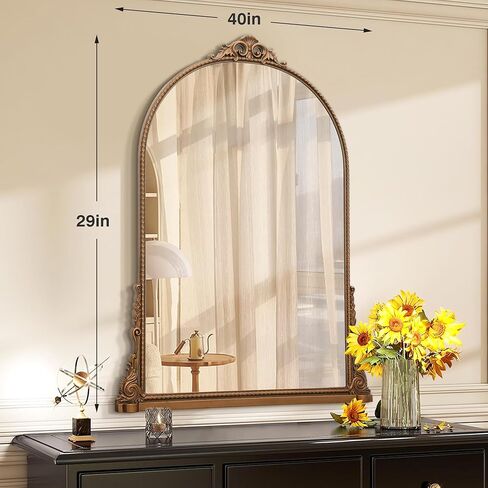 مرآة كبيرة مقوسة ، 29 × 40 بوصة تقليدية خمر مزخرفة الباروكية المرآة العتيقة على الحائط مثبتة على الحائط للمدخل ، الموقد ، غرفة المعيشة ، الحمام in Kuwait