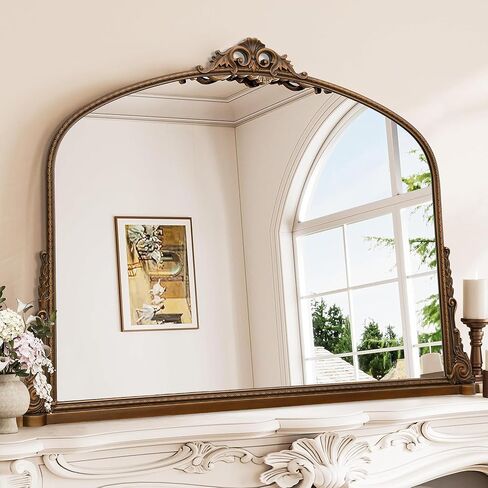 مرآة كبيرة مقوسة ، 29 × 40 بوصة تقليدية خمر مزخرفة الباروكية المرآة العتيقة على الحائط مثبتة على الحائط للمدخل ، الموقد ، غرفة المعيشة ، الحمام in Kuwait