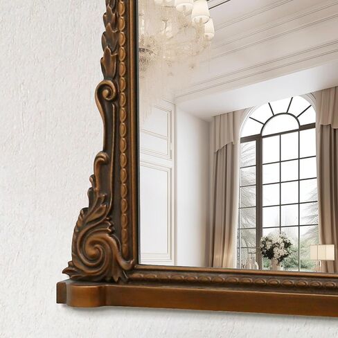 مرآة كبيرة مقوسة ، 29 × 40 بوصة تقليدية خمر مزخرفة الباروكية المرآة العتيقة على الحائط مثبتة على الحائط للمدخل ، الموقد ، غرفة المعيشة ، الحمام in Kuwait