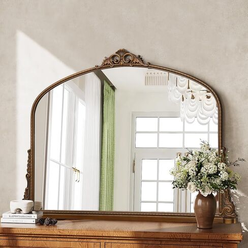 مرآة كبيرة مقوسة ، 29 × 40 بوصة تقليدية خمر مزخرفة الباروكية المرآة العتيقة على الحائط مثبتة على الحائط للمدخل ، الموقد ، غرفة المعيشة ، الحمام in Kuwait