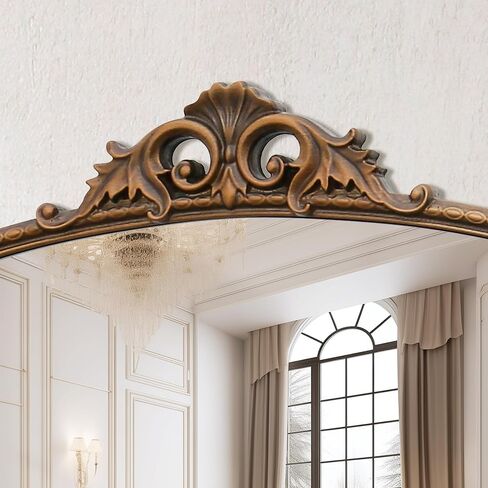 مرآة كبيرة مقوسة ، 29 × 40 بوصة تقليدية خمر مزخرفة الباروكية المرآة العتيقة على الحائط مثبتة على الحائط للمدخل ، الموقد ، غرفة المعيشة ، الحمام in Kuwait