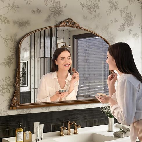 مرآة كبيرة مقوسة ، 29 × 40 بوصة تقليدية خمر مزخرفة الباروكية المرآة العتيقة على الحائط مثبتة على الحائط للمدخل ، الموقد ، غرفة المعيشة ، الحمام in Kuwait