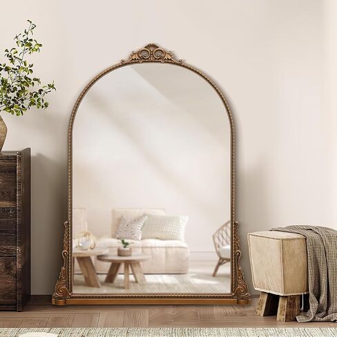 مرآة كبيرة مقوسة ، 29 × 40 بوصة تقليدية خمر مزخرفة الباروكية المرآة العتيقة على الحائط مثبتة على الحائط للمدخل ، الموقد ، غرفة المعيشة ، الحمام in Kuwait