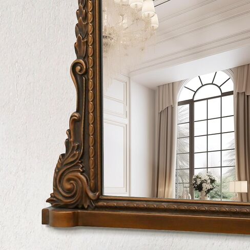 مرآة كبيرة مقوسة ، 29 × 40 بوصة تقليدية خمر مزخرفة الباروكية المرآة العتيقة على الحائط مثبتة على الحائط للمدخل ، الموقد ، غرفة المعيشة ، الحمام in Kuwait