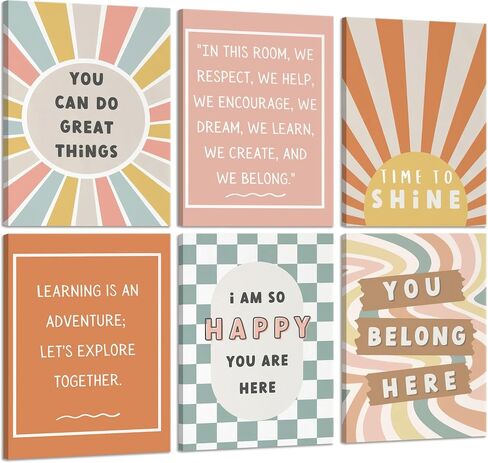 6Pcs Boho Inspirational Posters Wall Art Positive Affirmations Growth Mindset Canvas Wall Decor Pictures Modern Classroom School Posters Wall Prints for Children's Room nursery School 8x10in Unframed in Saudi Arabia