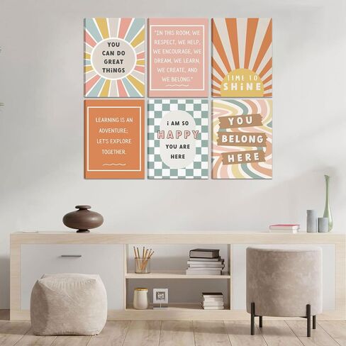 6Pcs Boho Inspirational Posters Wall Art Positive Affirmations Growth Mindset Canvas Wall Decor Pictures Modern Classroom School Posters Wall Prints for Children's Room nursery School 8x10in Unframed in Saudi Arabia