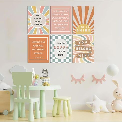 6Pcs Boho Inspirational Posters Wall Art Positive Affirmations Growth Mindset Canvas Wall Decor Pictures Modern Classroom School Posters Wall Prints for Children's Room nursery School 8x10in Unframed in Saudi Arabia