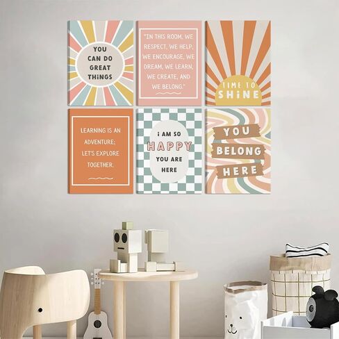6Pcs Boho Inspirational Posters Wall Art Positive Affirmations Growth Mindset Canvas Wall Decor Pictures Modern Classroom School Posters Wall Prints for Children's Room nursery School 8x10in Unframed in Saudi Arabia